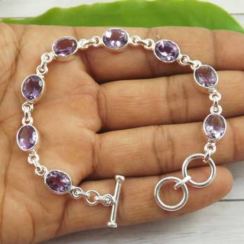 Eight amethyst stone silver bracelet | 925 sterling silver | handmade gemstone bracelet | statement jewelry for her 3