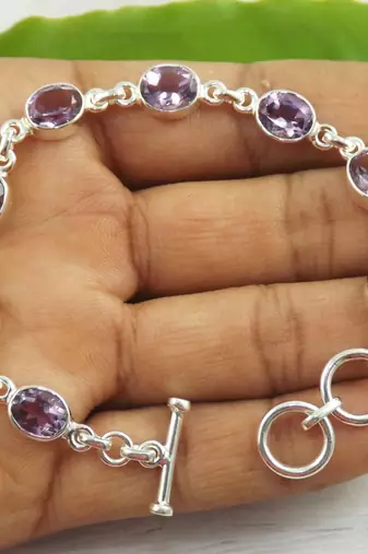 Eight amethyst stone silver bracelet | 925 sterling silver | handmade gemstone bracelet | statement jewelry for her