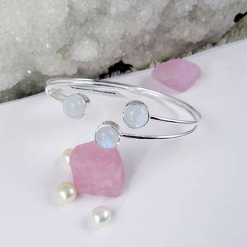 Rainbow moonstone sterling silver cuff bangle | adjustable 925 handmade jewelry | statement gemstone bracelet for her 1