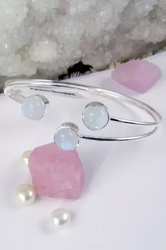Rainbow moonstone sterling silver cuff bangle | adjustable 925 handmade jewelry | statement gemstone bracelet for her
