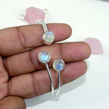 Rainbow moonstone sterling silver cuff bangle | adjustable 925 handmade jewelry | statement gemstone bracelet for her 2
