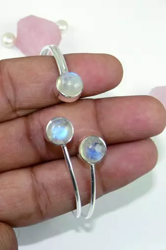 Rainbow moonstone sterling silver cuff bangle | adjustable 925 handmade jewelry | statement gemstone bracelet for her