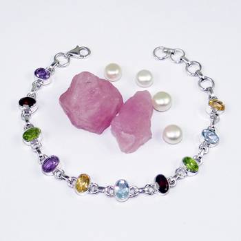Garnet, multi-stone bracelet , 925 sterling silver 1