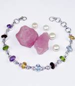 Garnet, multi-stone bracelet , 925 sterling silver