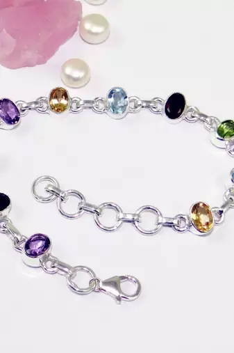 Garnet, multi-stone bracelet , 925 sterling silver