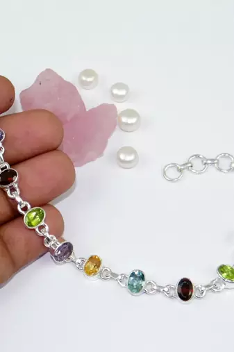 Garnet, multi-stone bracelet , 925 sterling silver