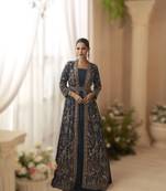 chinon silk embroidered Anarkali with jacket 