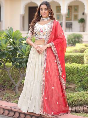 Sparkling Off-White Embroidered Silk Wedding Wear Lehenga Choli 1