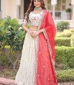 Sparkling Off-White Embroidered Silk Wedding Wear Lehenga Choli