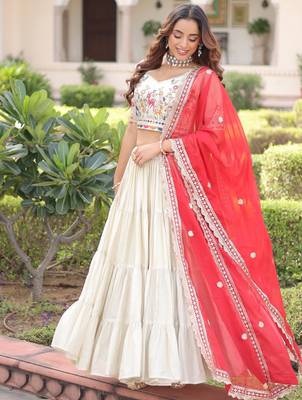 Sparkling Off-White Embroidered Silk Wedding Wear Lehenga Choli 2