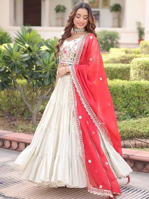 Sparkling Off-White Embroidered Silk Wedding Wear Lehenga Choli 3