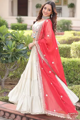 Sparkling Off-White Embroidered Silk Wedding Wear Lehenga Choli