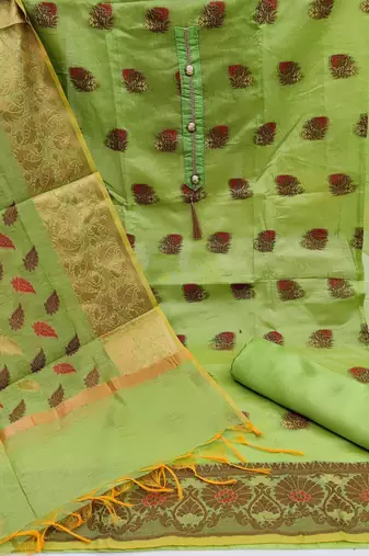 green jacquard woven dress material