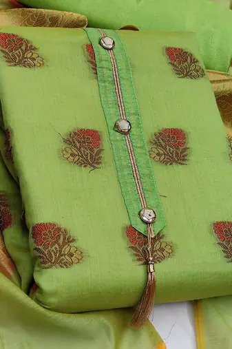 green jacquard woven dress material