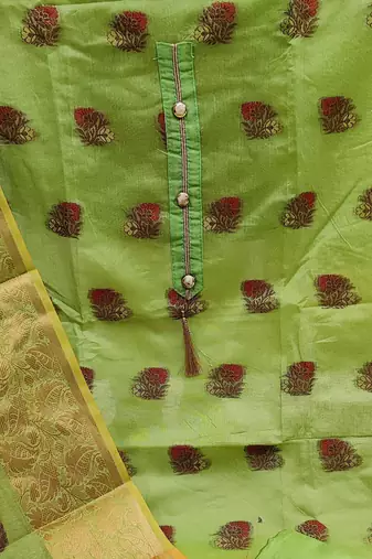 green jacquard woven dress material