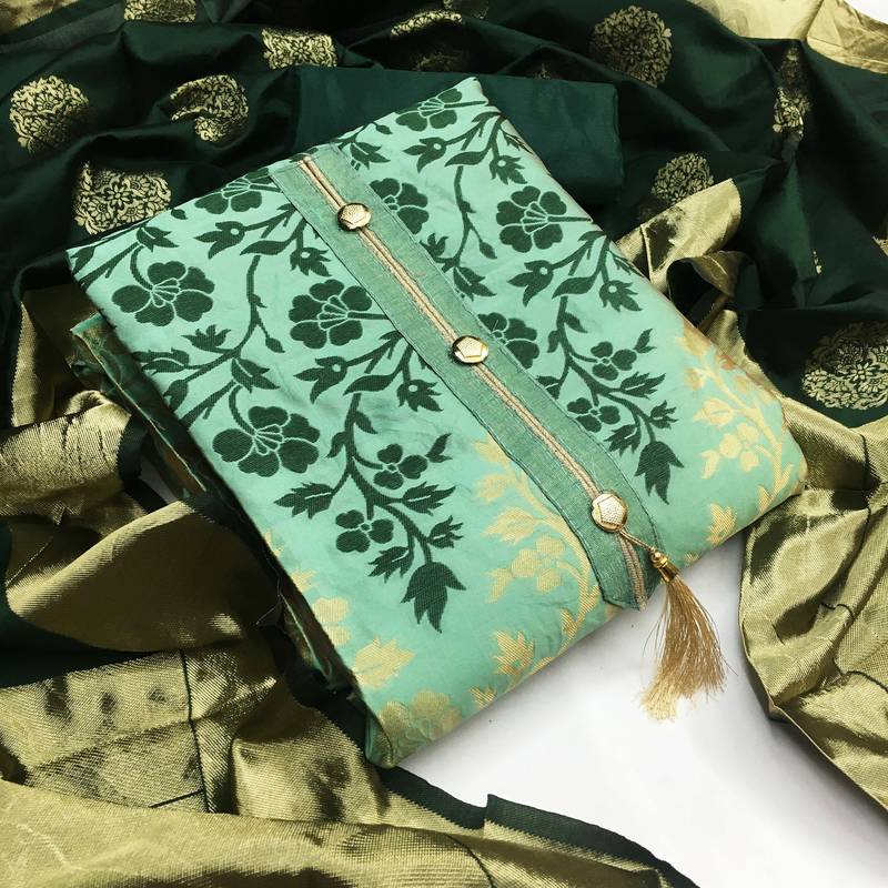 light green jacquard woven dress material