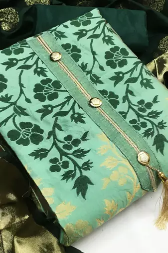light green jacquard woven dress material