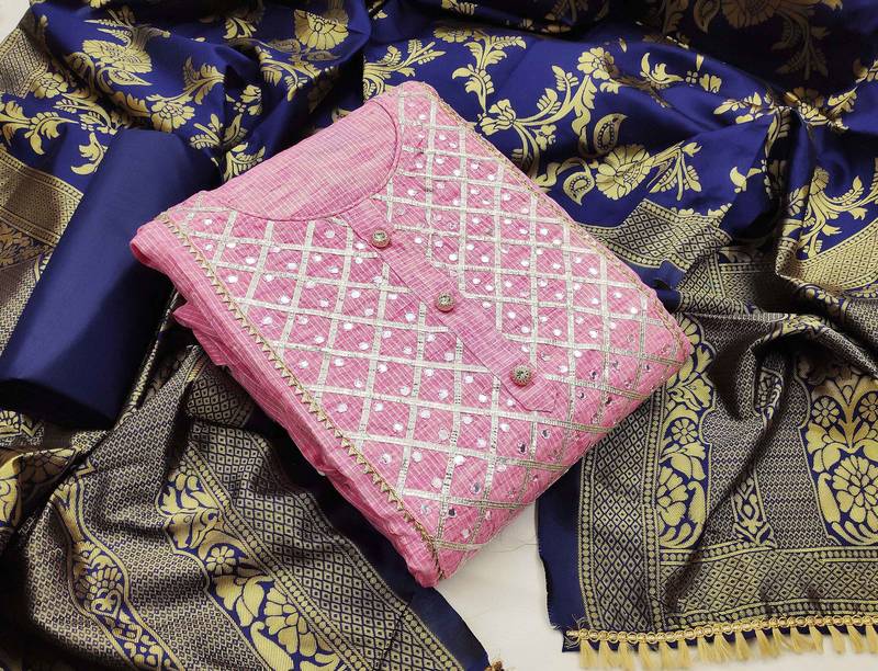 pink cotton hand embroidery dress material