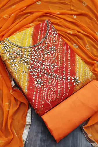 multicolor cotton hand embroidery dress material