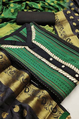 green cotton hand embroidery dress material