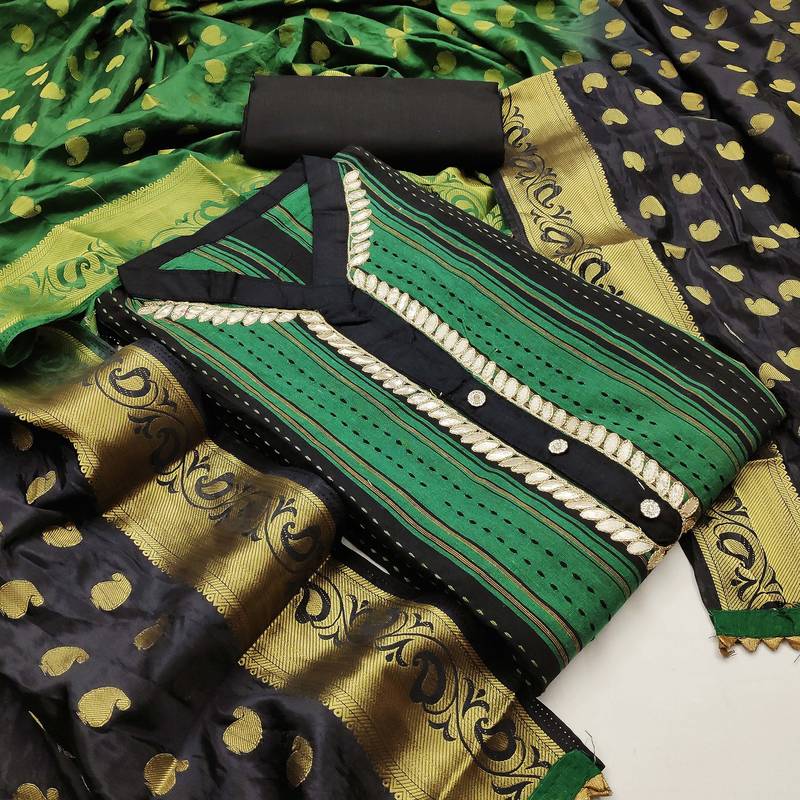 green cotton hand embroidery dress material