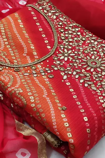 multicolor cotton hand embroidery dress material
