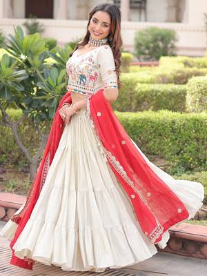 Sparkling Off-White Embroidered Silk Wedding Wear Lehenga Choli 6
