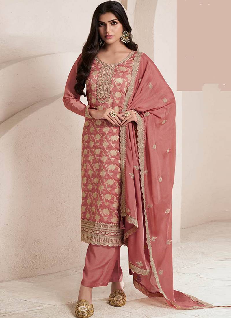 rust Jacquard work silk blend trendy salwar kameez