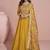 Mustard  chinon silk anarkali long gown with printed dupatta