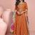Orange  chinon silk anarkali long gown with printed dupatta