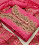 pink chanderi hand embroidery dress material