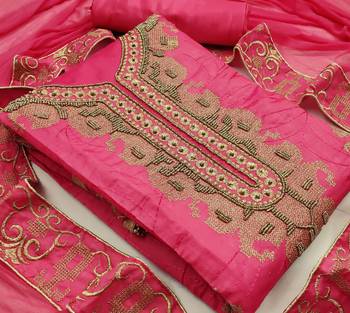 pink chanderi hand embroidery dress material 2