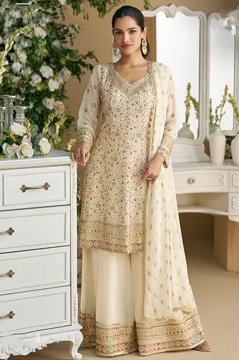 off white Thread georgette palazzo salwar suit