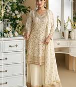 off white Thread georgette palazzo salwar suit