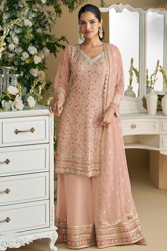 peach Thread georgette palazzo salwar suit