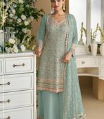 sky blue Thread georgette palazzo salwar suit