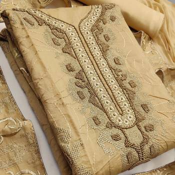 beige chanderi hand embroidery dress material 4