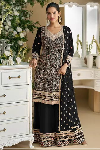 black Thread georgette palazzo salwar suit