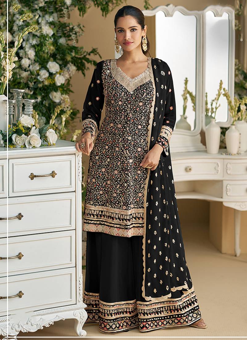black Thread georgette palazzo salwar suit