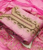 light pink chanderi hand embroidery dress material