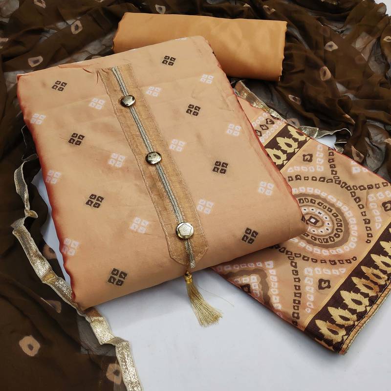 light peach jacquard woven dress material