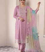 lavender moonga silk embroideredpant style suit