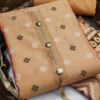 light peach jacquard woven dress material 3