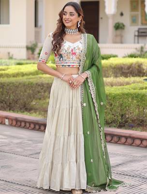 Fantastic Off-White Embroidered Silk Festival Wear Lehenga Choli 1