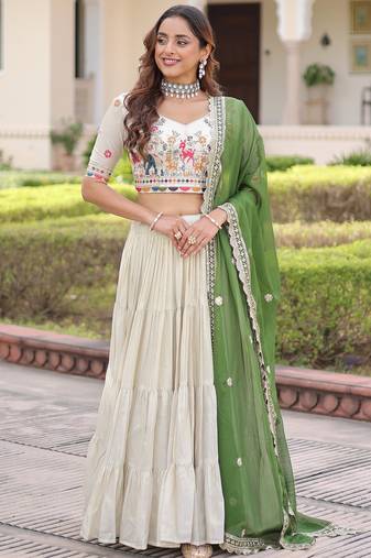 Fantastic Off-White Embroidered Silk Festival Wear Lehenga Choli