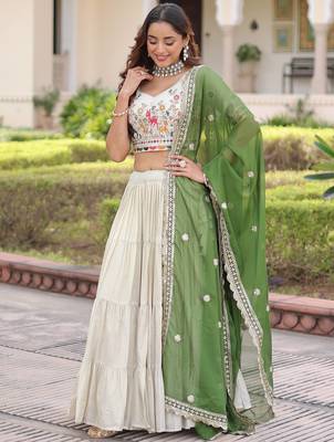 Fantastic Off-White Embroidered Silk Festival Wear Lehenga Choli 2