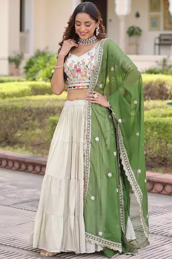 Fantastic Off-White Embroidered Silk Festival Wear Lehenga Choli