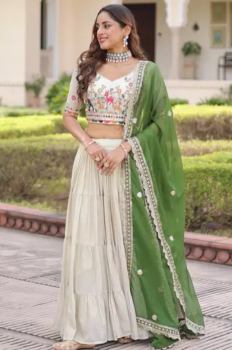 Fantastic Off-White Embroidered Silk Festival Wear Lehenga Choli