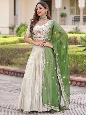 Fantastic Off-White Embroidered Silk Festival Wear Lehenga Choli 4