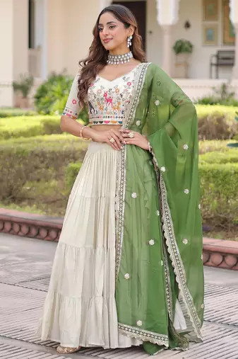 Fantastic Off-White Embroidered Silk Festival Wear Lehenga Choli